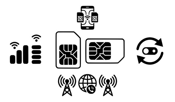 Dual SIM Card Mobile Connectivity Technology Icon Vector Set