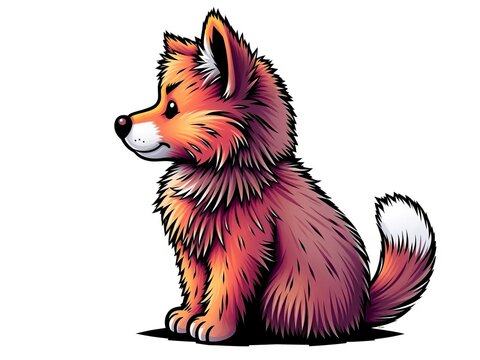 Furry friend's iconic outline with wagging tail, illustration art, furry friend