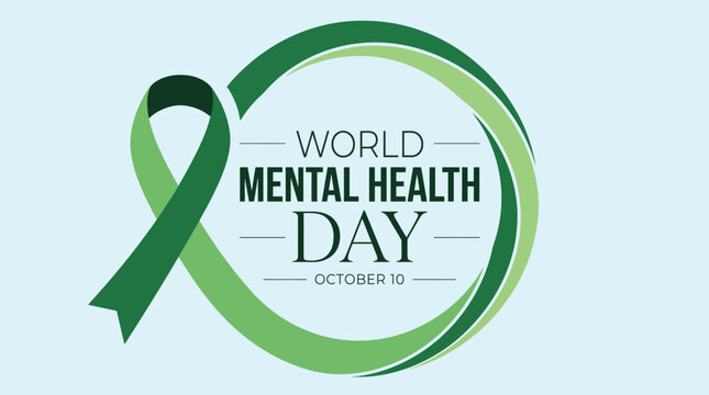 A professional world mental health day background vector illustration featuring a green awareness ribbon design for global health awareness campaigns