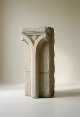 Obraz premium Architecture and history concept, ancient stone pillar pedestal for product display, minimalist gothic column sculpture on a neutral beige background