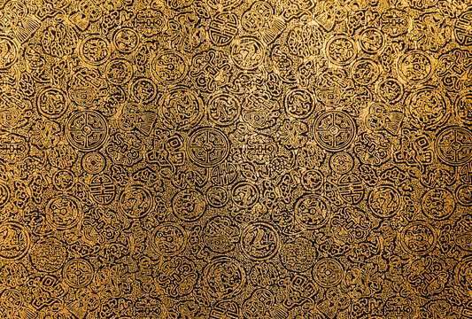 Gold pattern on black background, blank gold on black paper texture background