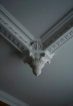 Architecture and interior design, ornate ceiling molding with classical plasterwork and decorative cornice corner detail in a historic luxury building