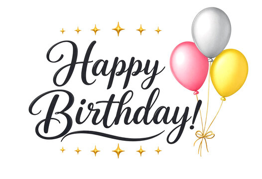 Colorful happy birthday greeting card with elegant script and balloons isolated design