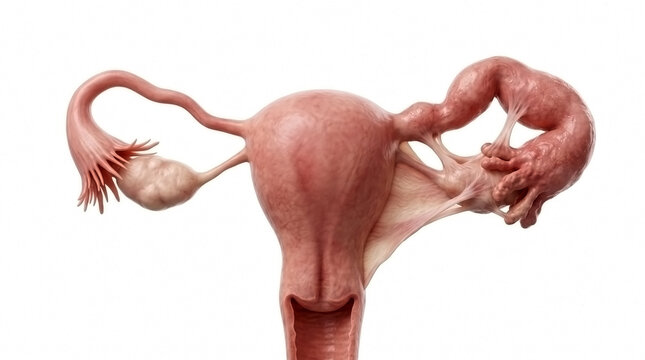 Detailed medical rendering of human uterus ovaries and fallopian tubes with female anatomy reproductive system medical illustrat