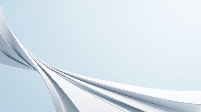 Abstract smooth architectural white flowing curves on a soft light blue gradient background with modern minimalist sculptural design style