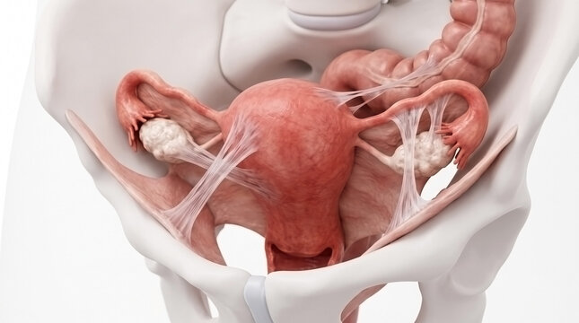 Anatomical view of female reproductive system featuring uterus ovaries and fallopian tubes female anatomy human body gynecology