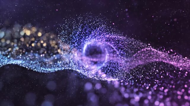 Abstract Digital Particles Flowing in Cosmic Nebula with Glowing Light.