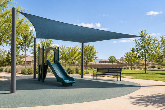 Playground shade sail over outdoor equipment