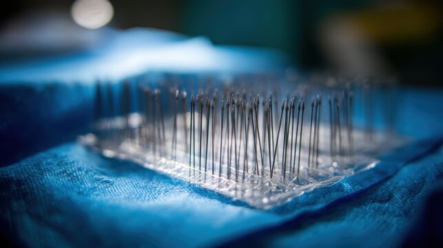 Sterile Surgical Needles Lined Up for Medical Procedures