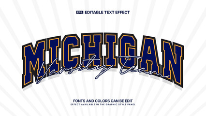 Michigan Text Effect, Varsity College Sport Editable Typography © Pandawa_Std
