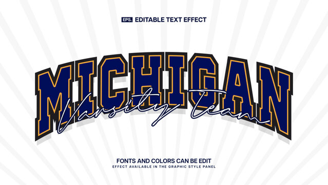 Michigan Text Effect, Varsity College Sport Editable Typography