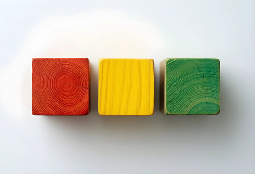 Business strategy and decision making, red yellow and green wooden blocks as traffic light for risk management and project status