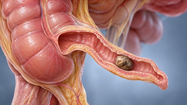 Appendicitis with obstructing appendicolith in the vermiform appendix