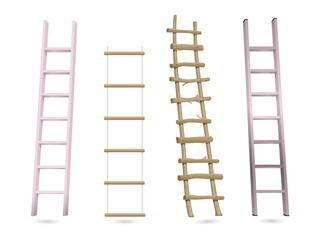 Four different wooden ladders isolated on transparent background © Mahmuda