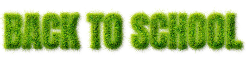 Back To School text effect with realistic green grass texture isolated on transparent background © Mahmud
