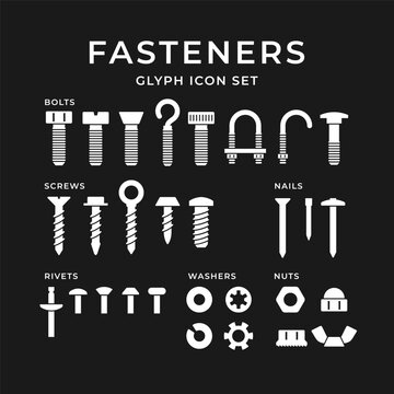 Set glyph icons of fasteners