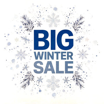 Colorful winter sale advertisement with snowflakes and pine branches design isolated illustration