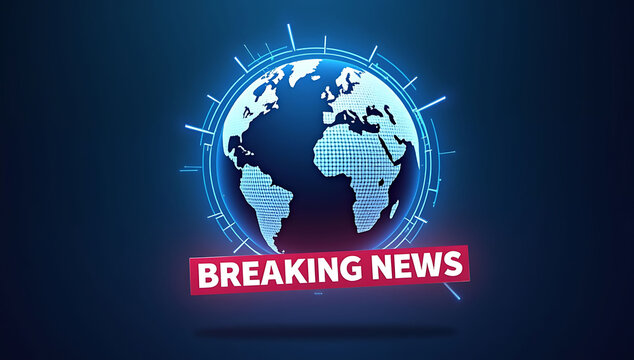 Digital breaking news broadcast background with a glowing world globe illustration