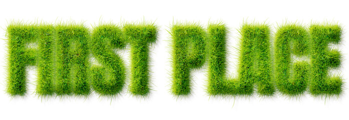 First Place typography text effect with realistic green grass texture on transparent background © Mahmud