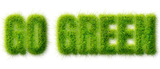 Go Green typography text effect with realistic fresh grass texture isolated on transparent © Mahmud