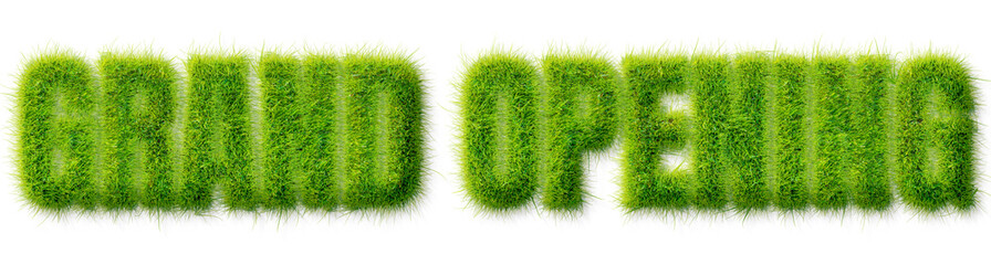 Grand Opening text effect with realistic green grass texture isolated on transparent background © Mahmud