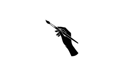 Obraz premium Minimalist silhouette of a hand holding a paintbrush for art and creative design