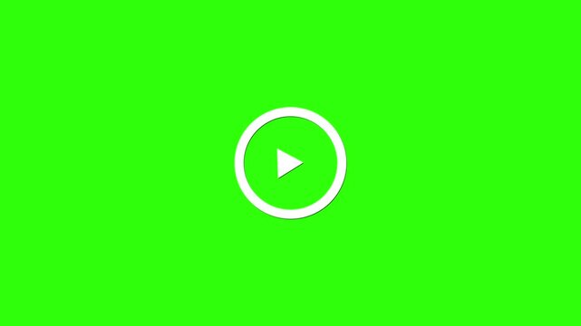 Play button icon animation on circle. video player icon triangle shape button icon on green background.