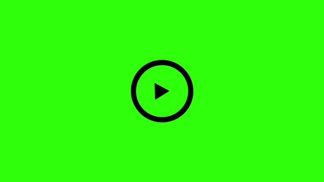 Play button icon animation on circle. video player icon triangle shape button icon on green background.