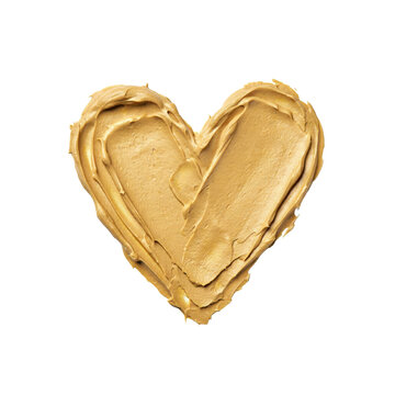 Creamy peanut butter spread shaped into a heart symbol with visible texture and swirls isolated on a transparent background