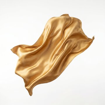Flowing piece of gold satin silk fabric with material