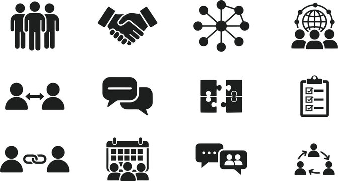 Teamwork Communication and Collaboration Icon Set for Business Projects