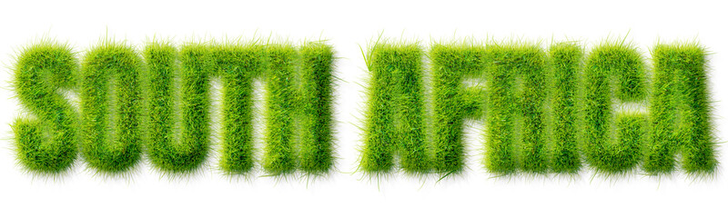 South Africa text written in realistic green grass texture isolated on transparent background © Mahmud