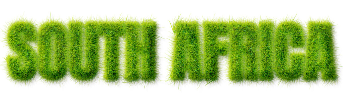 South Africa text written in realistic green grass texture isolated on transparent background