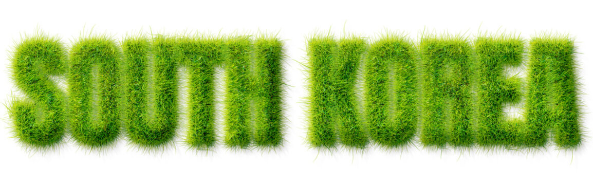 South Korea text rendered in a realistic green grass texture isolated on transparent background