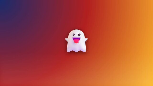 Cute ghost icon floating and blinking on a vibrant colorful gradient background during halloween celebration design element