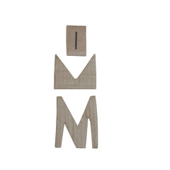 Three cardboard cut-out letters including i, v, and m arranged vertically on a dark background, for a craft, or typography project isolated on a transparent background © HB_STUDIO