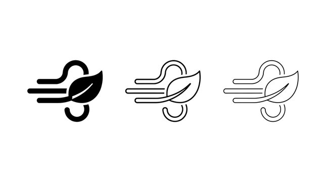 Windy leaf weather icon set isolated on transparent background