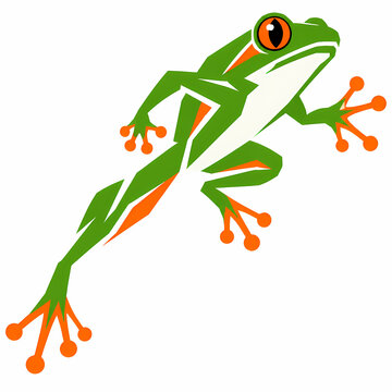 Jumping green tree frog vector illustration, cute cartoon amphibian mascot clipart isolated on white background