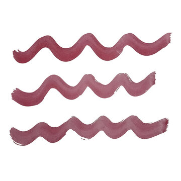 Three hand drawn red watercolor wavy lines