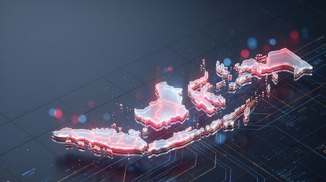 Digital 3D Indonesia Map Glowing Glass Archipelago for Sumpah Pemuda Day