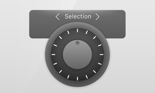 Dark metallic rotary dial knob and selection header user interface design template