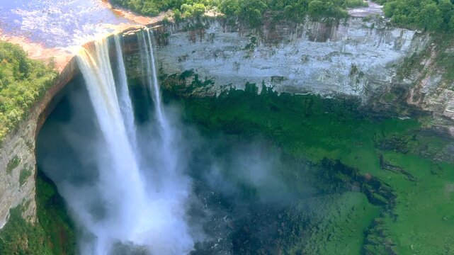 Aerial of Kaieteur Falls and Potaro River in National park, Essequibo, Guyana