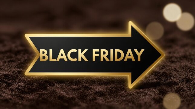 Sign for Black Friday sale with a golden arrow pointing right