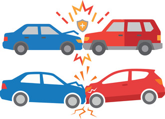 Naklejka premium Flat vector illustration of car accident icons representing vehicle collision insurance