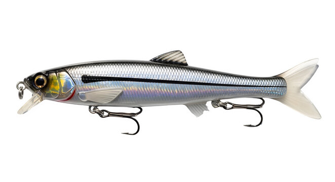 Realistic minnow fishing lure isolated on a transparent background for angling gear and bait collection