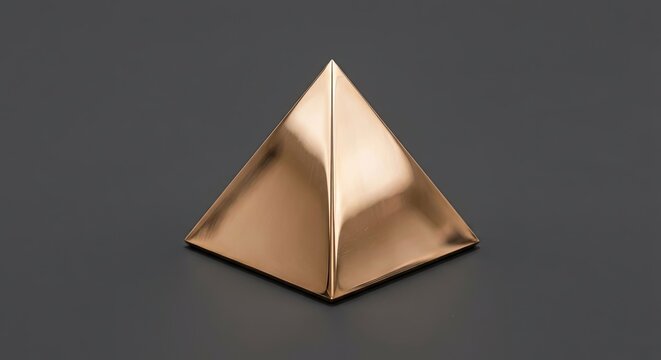 Polished bronze pyramid on dark gray background.