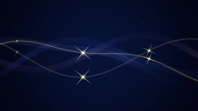 Glowing Golden Stars Connected By Elegant Sinusoidal Lines On A Dark Blue Background Motion Video