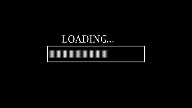 Progress loading bar screen animation on black background.