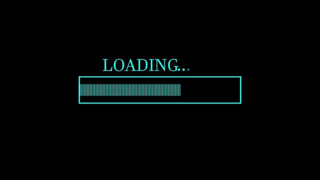 Progress loading bar screen animation on black background.