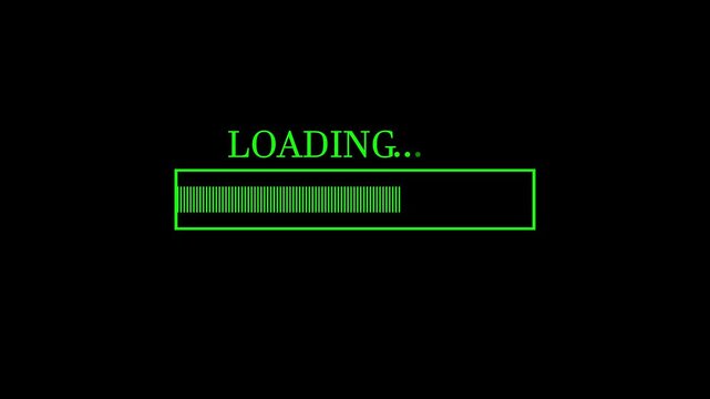 Progress loading bar screen animation on black background.